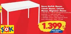 BEYAZ MUTFAK MASASI/YEMEK MASASI/ÇALIŞMA MASASI /BİLGİSAYAR MASASI